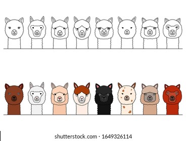 smiling alpaca heads border set