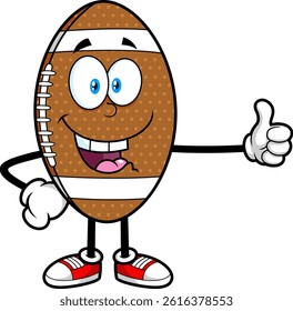 Smiling American Football Character Giving Thumbs Up - Vector Hand Drawn Illustration Isolated On Transparent Background