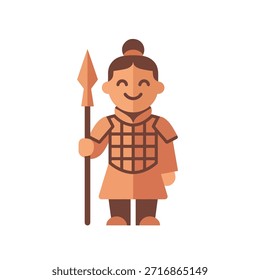 Personagem Guardião Antigo Sorrindo de pé com Lança - Ilustração Ícone Histórico
