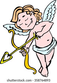 Smiling Angel Cupid with bow and arrow in the color of the vector for Valentine's day