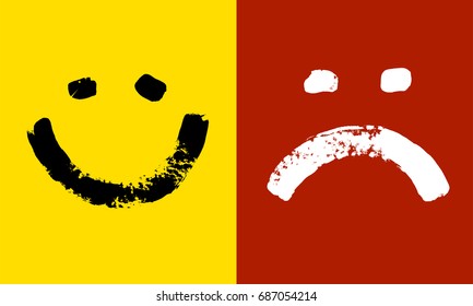 Smiling and angry emoticon. Emoji of positive and negative feelings. For social networks, internet messages