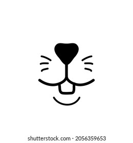 Smiling animal face with rodent teeth. Black doodle on white background. Mouse or bunny face mask silhouette. Cute rabbit stamp. Animal nose logo for veterinarian or pet shop. Lovely pet icon