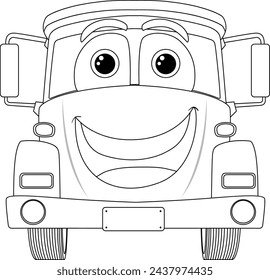 Smiling animated vehicle with friendly eyes