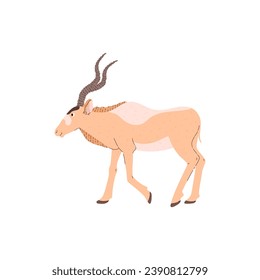 Smiling antelope desert animal flat style, vector illustration isolated on white background. Decorative design element, herbivore animal with long horns