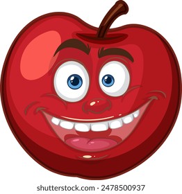 Smiling apple with expressive eyes and eyebrows
