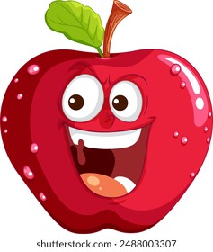 Smiling apple with expressive eyes and leaf