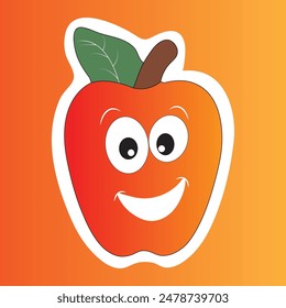 Smiling Apple Fruit Sticker - Vector Illustration