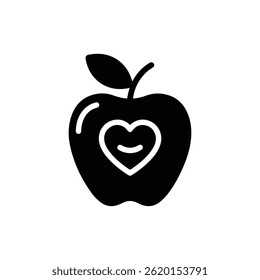 Manzana sonriente con corazón interior que simboliza el amor por los alimentos saludables