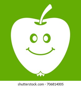 Smiling apple icon white isolated on green background. Vector illustration