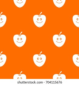 Smiling apple pattern repeat seamless in orange color for any design. Vector geometric illustration