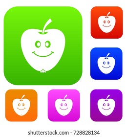 Smiling apple set icon color in flat style isolated on white. Collection sings vector illustration
