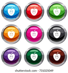 Smiling apple set icon isolated on white. 9 icon collection vector illustration