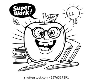 Smiling Apple with Super Work Text for a Motivating and Energetic Back-to-School Campaign Theme Vector illustration
