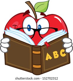 Smiling Apple Teacher Character Reading A Book