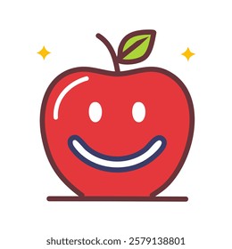 Smiling apple vector icon, filled line design editable stroke.