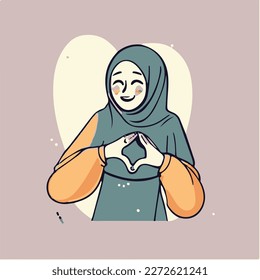 Smiling arabic woman show heart gesture
