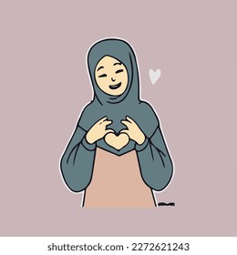 Smiling arabic woman show heart gesture