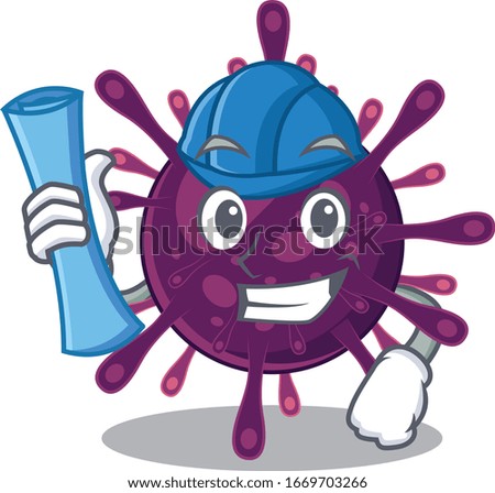 Smiling Architect of coronavirus kidney failure having blue prints and blue helmet