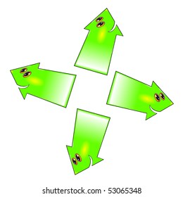 Smiling arrows to the right to the left upwards downwards on a white background