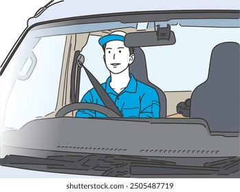 Smiling Asian man working as a driver