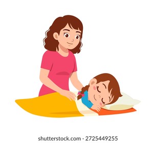 Sonriente madre asiática consuela suavemente a su hijo durmiendo pacíficamente en una dulce ilustración de amor en el hogar
