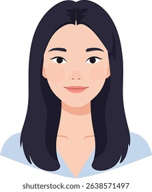 Smiling Asian Woman Illustration Portrait of a Young Female with Long Black Hair