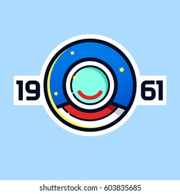 Smiling astronaut, cosmonautics day concept design, vector illustration