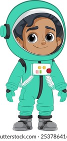 Smiling astronaut in a green spacesuit