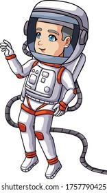 Smiling Astronaut Man in White and Red Space Suit Drawing, Illustration, Digital Art, Vector