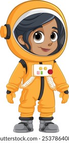 Smiling astronaut in an orange spacesuit