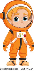 Smiling astronaut in an orange spacesuit