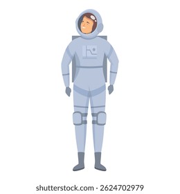 Smiling astronaut wearing spacesuit standing upright posing for camera