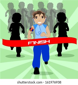 smiling athlete reaching the finish