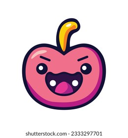 Smiling avatar cartoon vector design. Happy monster sign sticker. Apple comic character.