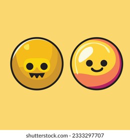 Smiling avatar cartoon vector design set. Happy monster sign sticker collection. 