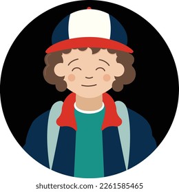 smiling avatar. Collection of men and women characters. Isolated vector illustration.bun. curly boy smiling, boy grinning, curly hair