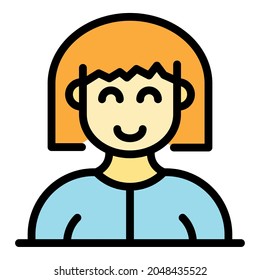 Icono de avatar sonriente. Esquema sonriente avatar color de icono de vectores plano aislado