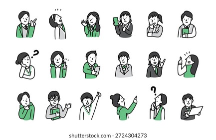 Smiling Avatar Icon Set with Various Poses for Junior High and High School Students