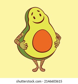 Ein lächelnder Avocado mit einem flachen Boden. Cartoon Vektordesign.