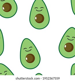 smiling avocado patern. green avacado on white background