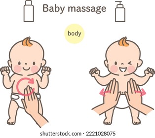 Smiling baby being massaged stock illustration set