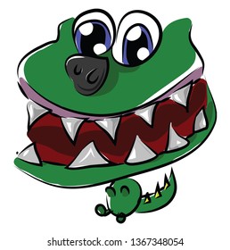 A smiling baby dinosaur vector or color illustration