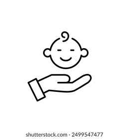 Smiling baby face and hand. Guardian child care, infant safety. Social services and adoption. Pixel perfect vector icon