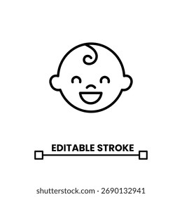 smiling baby face linear line icon. editable stroke vector illustration 