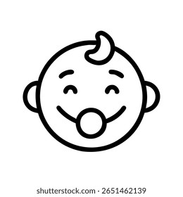 Smiling baby face with pacifier and tuft of hair smile