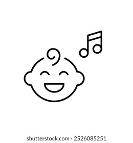 Smiling baby and musical note. Children songs, calming and developmental effects of music on infants. Pixel perfect, editable stroke icon