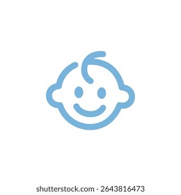 Smiling Baby Outline Logo. Simple and Sweet Character Design soft blue