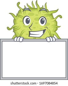 Smiling bacteria coccus cartoon design style has a board