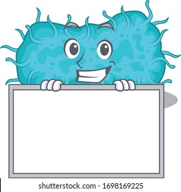 Smiling bacteria prokaryote cartoon design style has a board