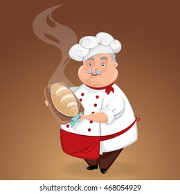 Smiling baker holding fresh bread
